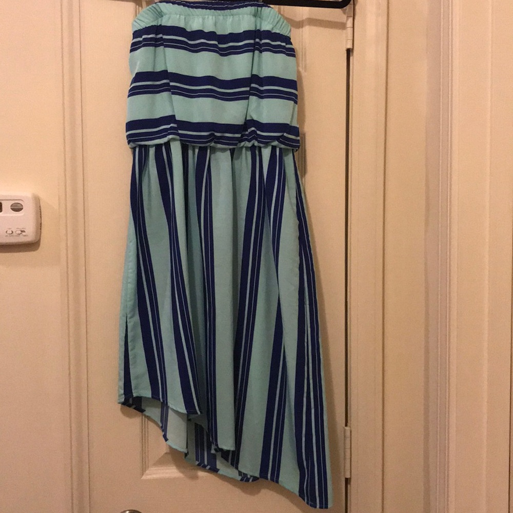 Blue striped Lush strapless dress